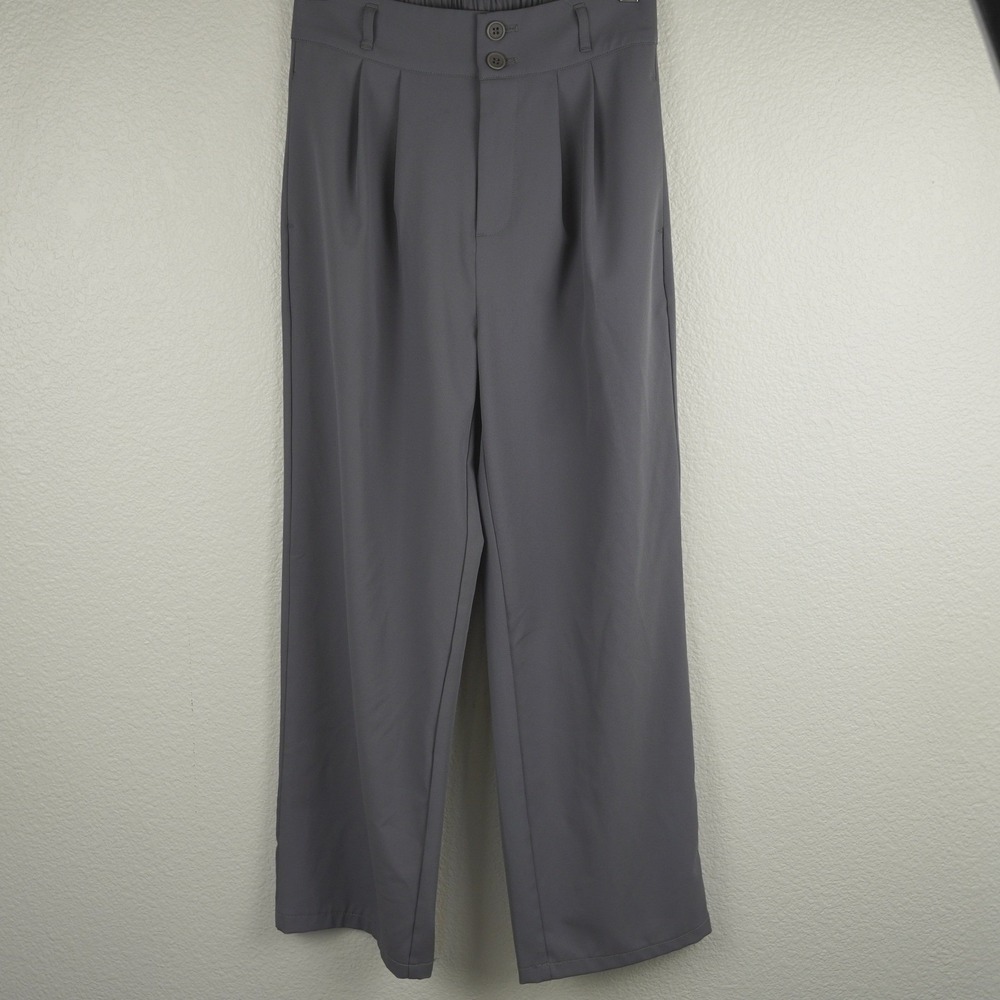 Halara Womens XS‎ Gray Pleated Wide Leg Crop Pants Elastic Waist Casual Trousers
